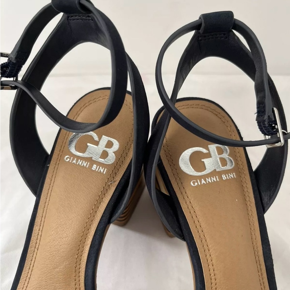Gianni Bini Black and Tan Heels with Striped Block Heel - Picture 5 of 7